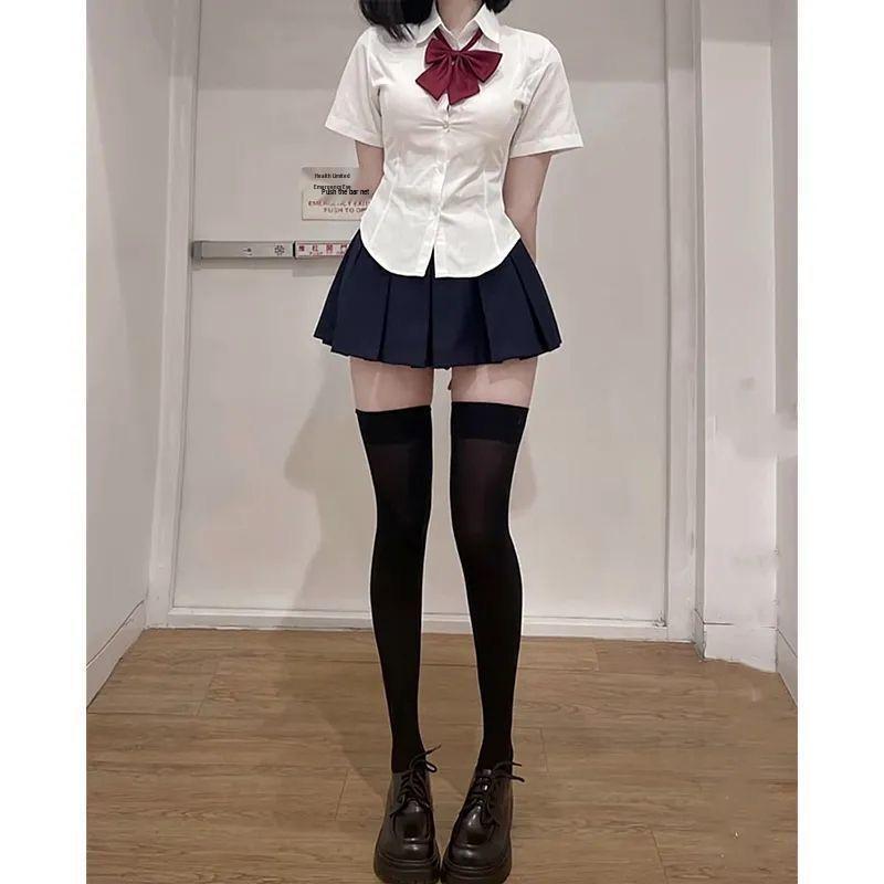 JK Taillenbetonendes Plissee-Rock-Set: Kurzärmeliger Sommer Schlankmachender College-Stil