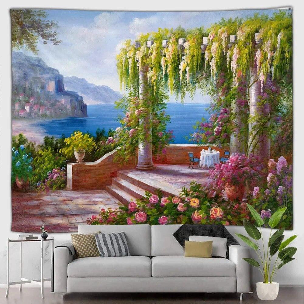 Gobelin leśny wodospad krajobraz zewnętrzny piękny las obraz olejny wiszący na ścianie dekoracyjny koc sztuka salon mural