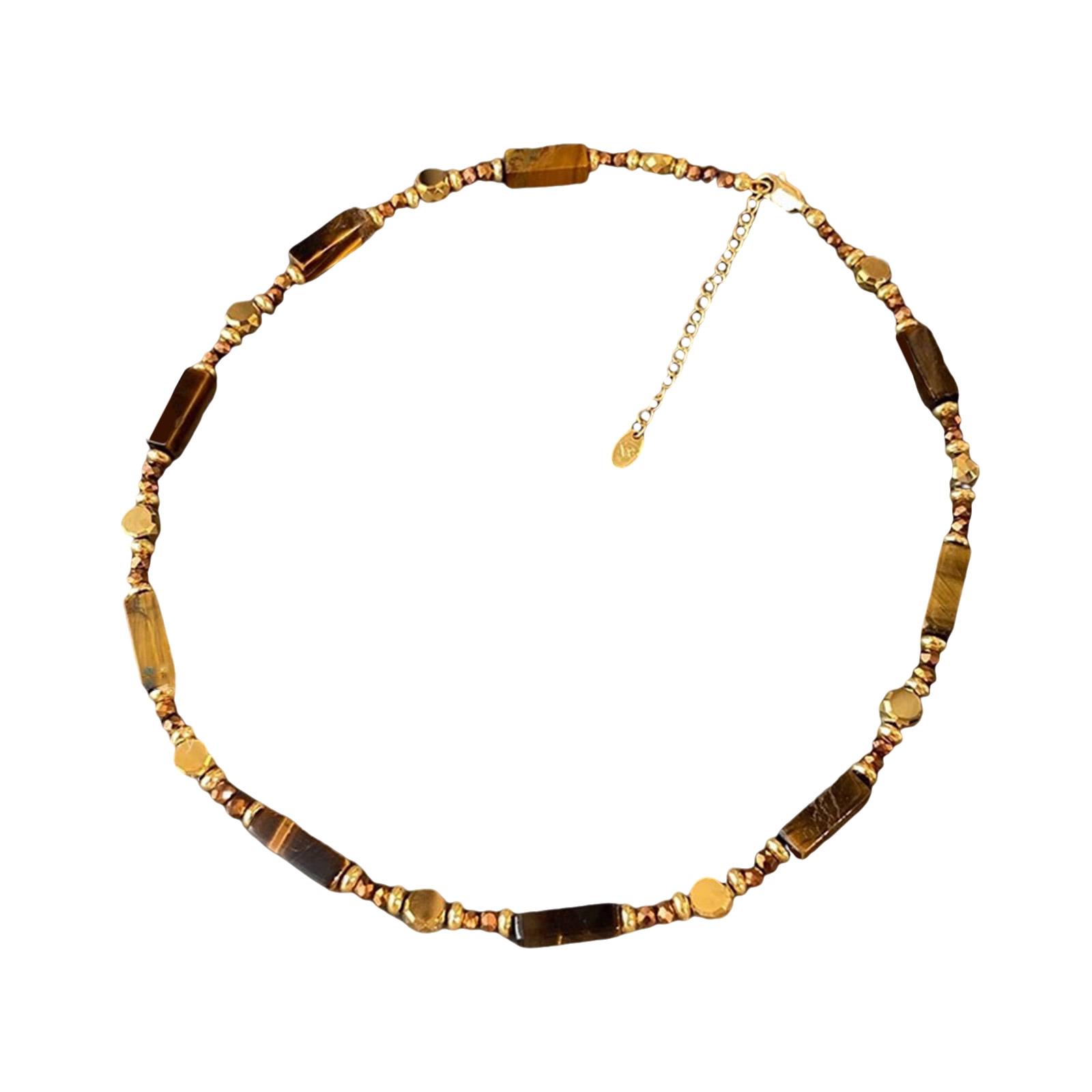 

Ожерелье в ретро-стиле, ручной работы, из бусин из камня тигровый глаз, цепочка на шею, регулируемый чокер, аксессуар для повседневной носки 1