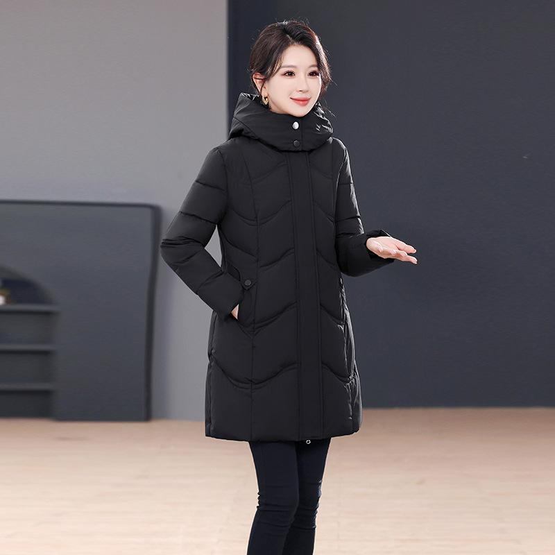 Winter new small warm thickened down cotton-padded jacket medium and long fashionable versatile cotton-padded jacket women's clothing