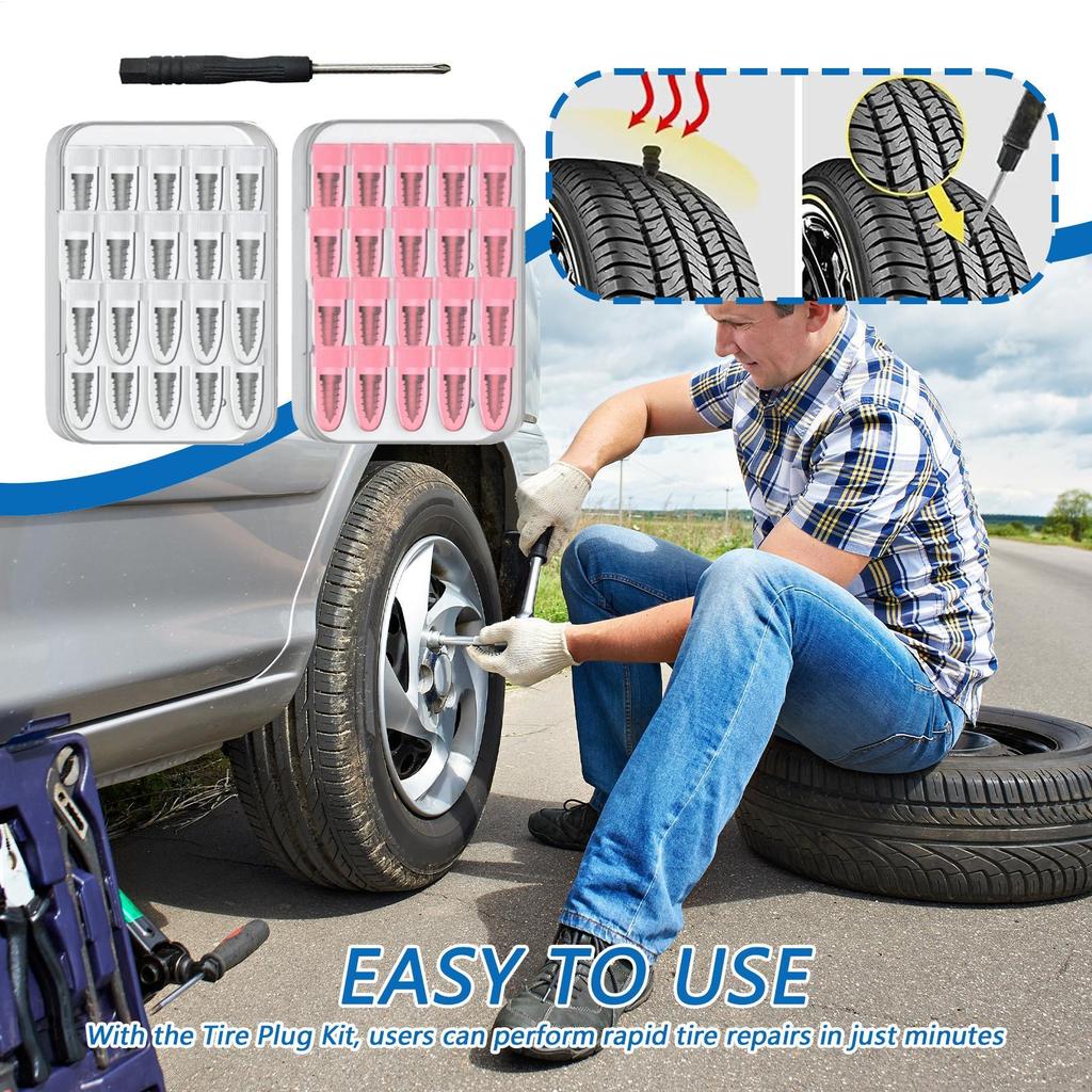 Tire Plug Kit 40 Pieces Tire Repair Plugs Scooter Rubber Nails for Motorcycle Mountain Bike Automotive Scooter Bicycle SUV Sedan