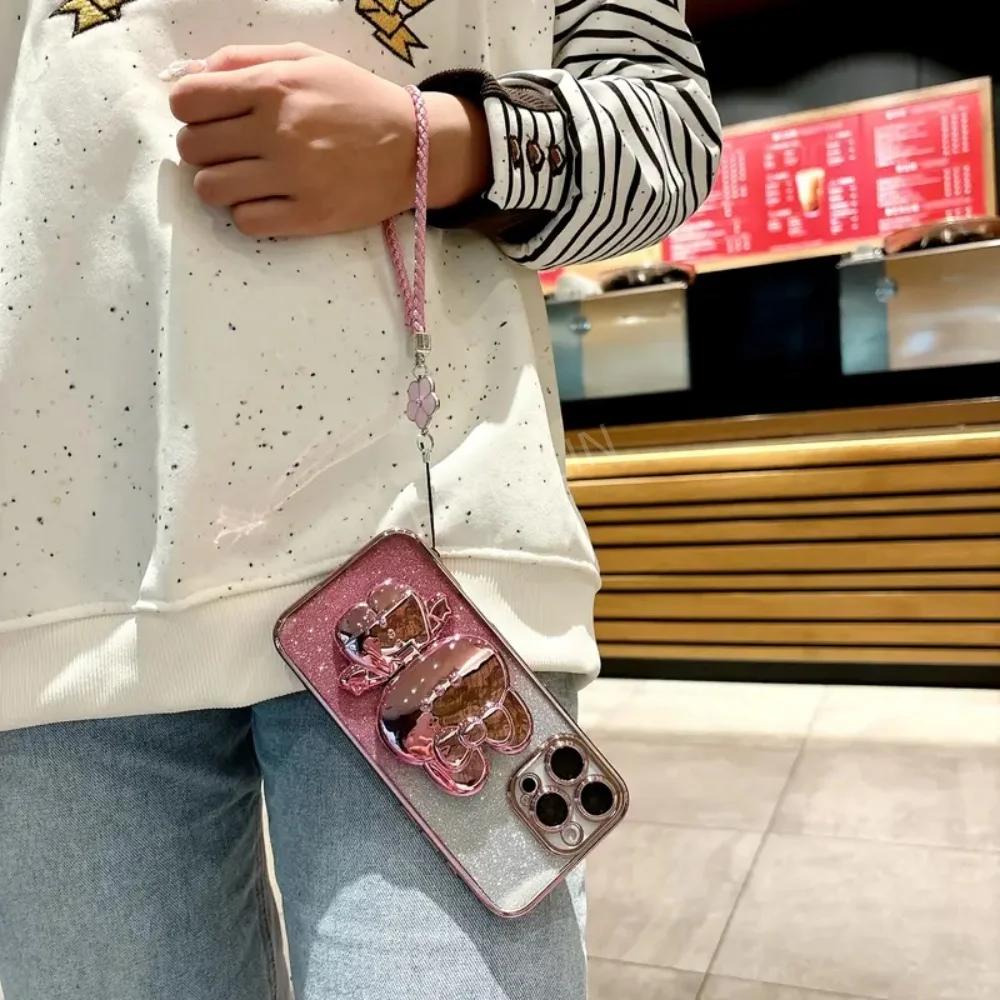 Luxury Glitter Rabbit Mirror Phone Case For Honor X6 X6S X7 X7A X8 X8A X8C 4G X8B X9 X9A Four Leaf Clover Hand Rope