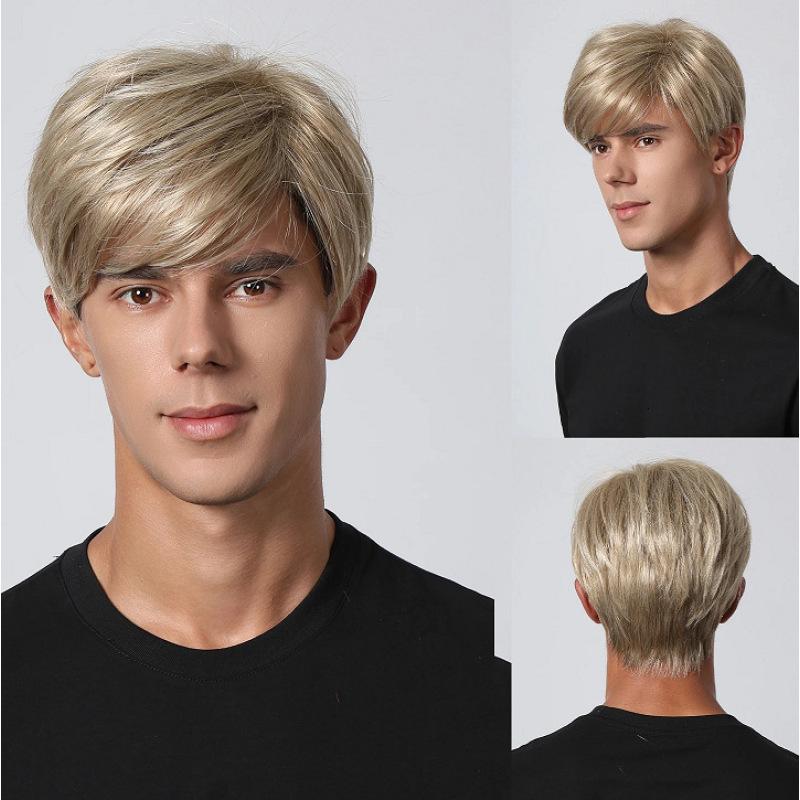 Men's Wig Short Blonde Brown Wig Layered Synthetic Hair for Male Cosplay Anime Halloween Wig Daily Cosplay Use Heat Resistant Fiber