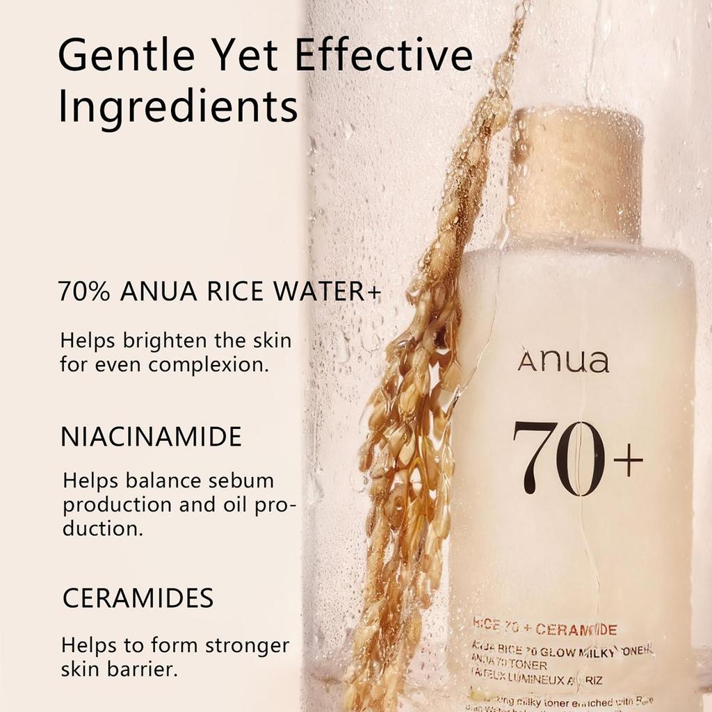 Anua RICE 70 GLOW MILKY TONER 250ML, Even Skin Tone, Oil Balancing, Soothing, For All Skin Types, K-Beauty, Korean Makeup