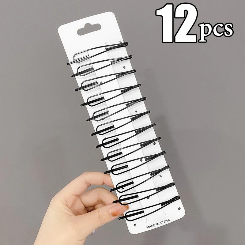 3/12Pcs Black Hair Clips Bobby Pins Wavy Fashion Hairpins Metal Barrettes Invisible BB Clip Wave Hairgrip Hair Clips Accessories