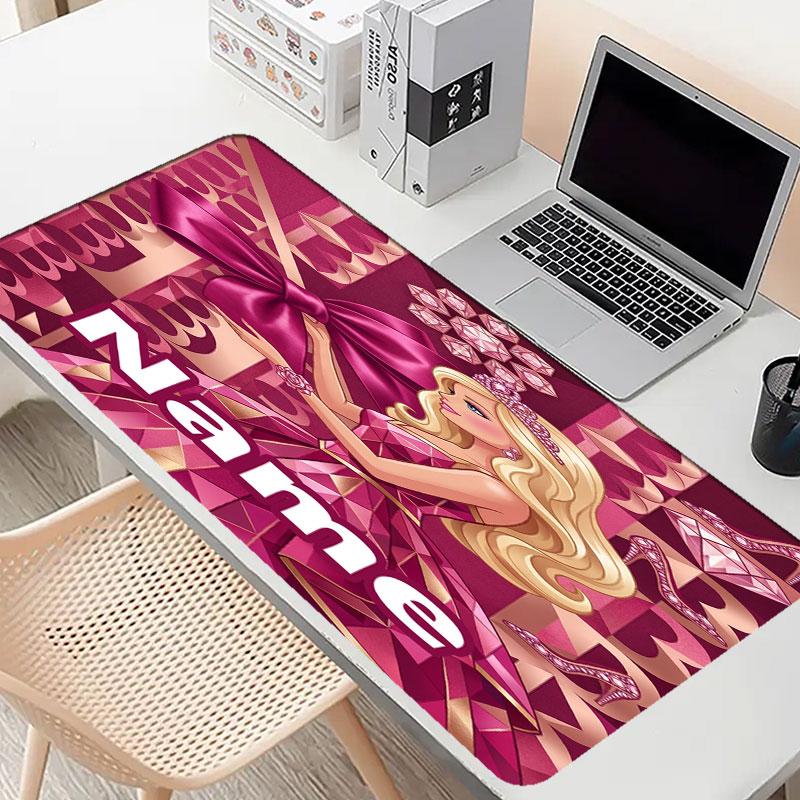 Custom Name Personalized Barbie Pattern Mousepad, Laptop PC Desk Mat, Decorative Desk Mat for Home Keyboard Pad Gift