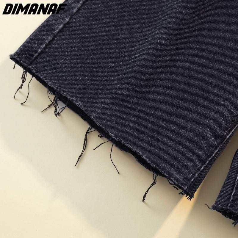 DIMANAF Summer Jeans Long Pants Women Elastic Loose Straight Casual Tassel Female Basic Straight Trousers Wide Leg Pants Blue 4XL AA