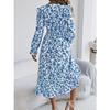 HNXC  Autumn and Winter Elegant Floral Cross V-neck Cinched Waist Ruffled Long Dress Women's Wear