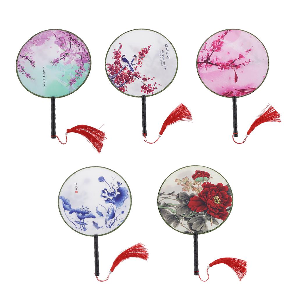 Chinese Style Round Hand Fan Vintage Bamboo Dancing Fan Elegant Party Decor Prop for Home and Wedding