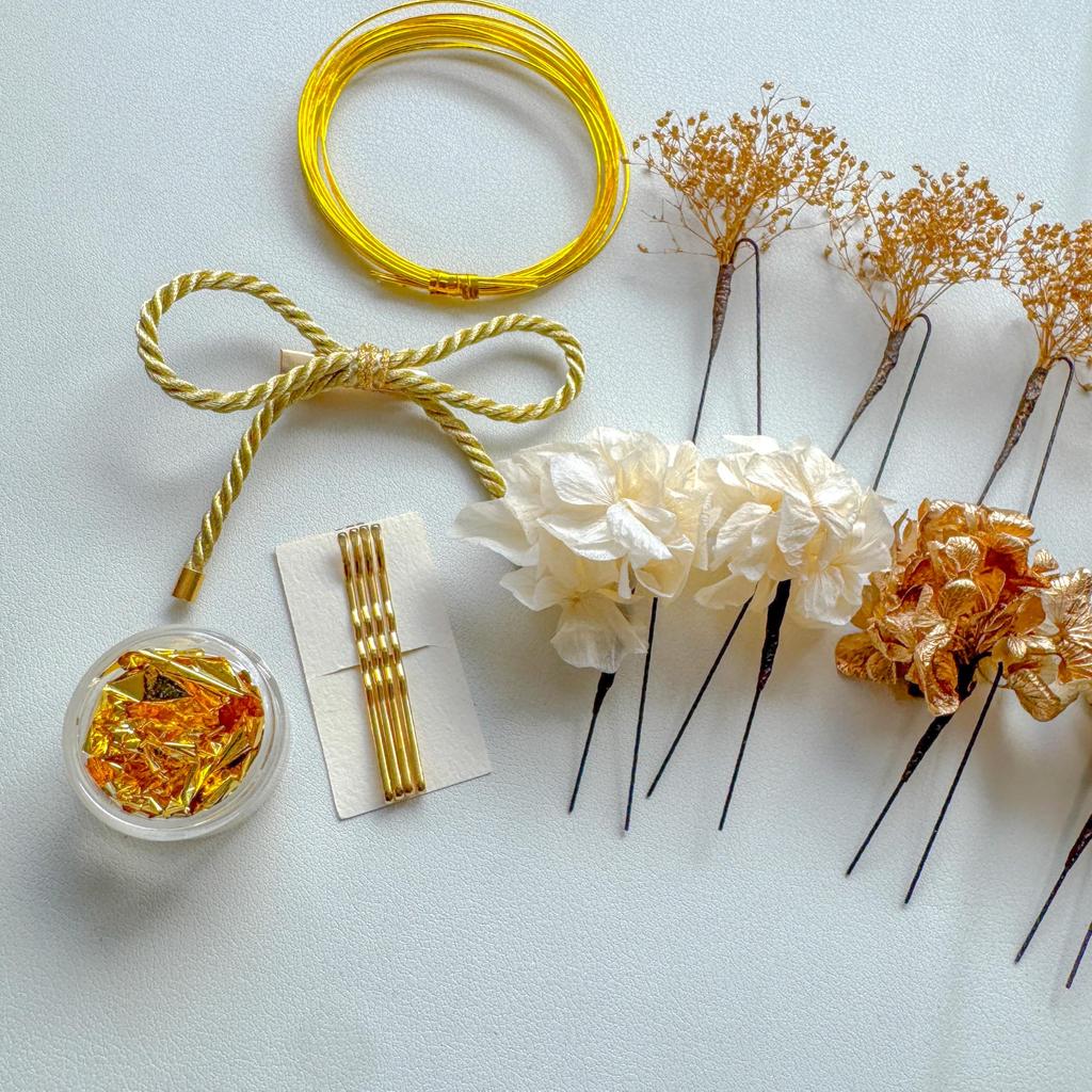 Gold Dried Flower Hair Coming of Age Japanese Gold Ball Gold Graduation Wedding Wedding Hakama Hani. Ornament, Ceremony, Wear, Mizuhiki, Leaf,