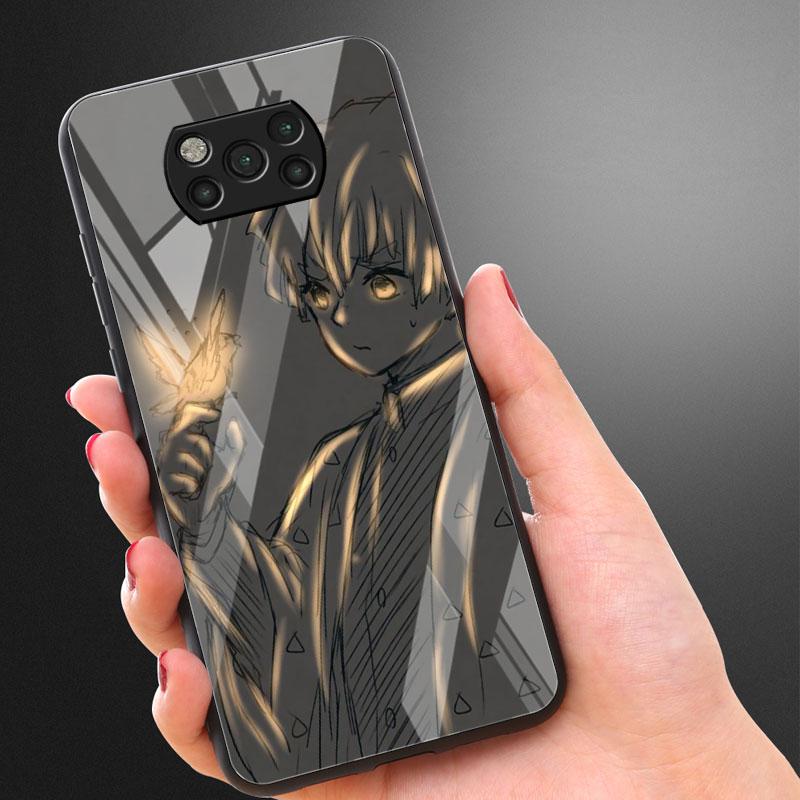 Glass Case For Xiaomi Poco X3 NFC 11 Lite 11T F3 M3 For Redmi Note 11 10 9 8 Pro 10S 9S 9A 9C Phone Cover Anime Demon Slayer