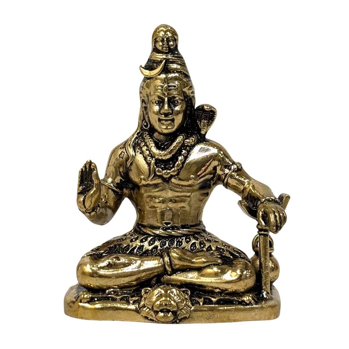 

Lord Shiva Sitting Brass Idol With Gold Finish, Light Weight Metal Shiva Statue