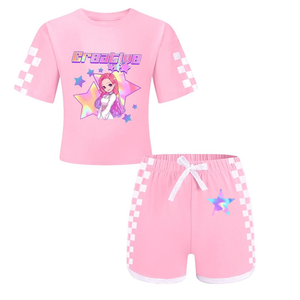 Dziecięcy strój patriotyczny - Zestaw 2-częściowy z krótkim rękawem i szortami dla dziewczynki