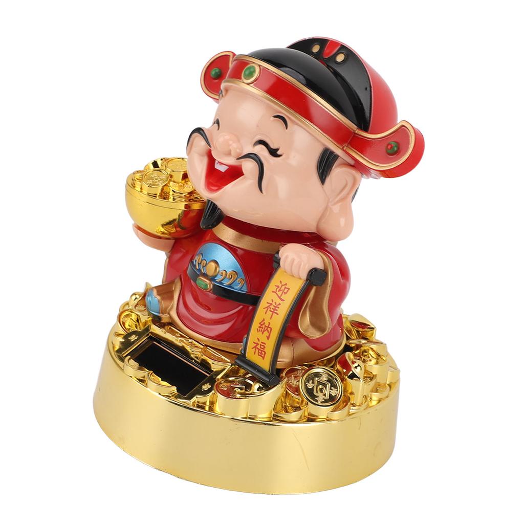 God of Wealth Figurine Solar Powered Automatic Nodding   Cai Shen Statue Decor for Home Car  