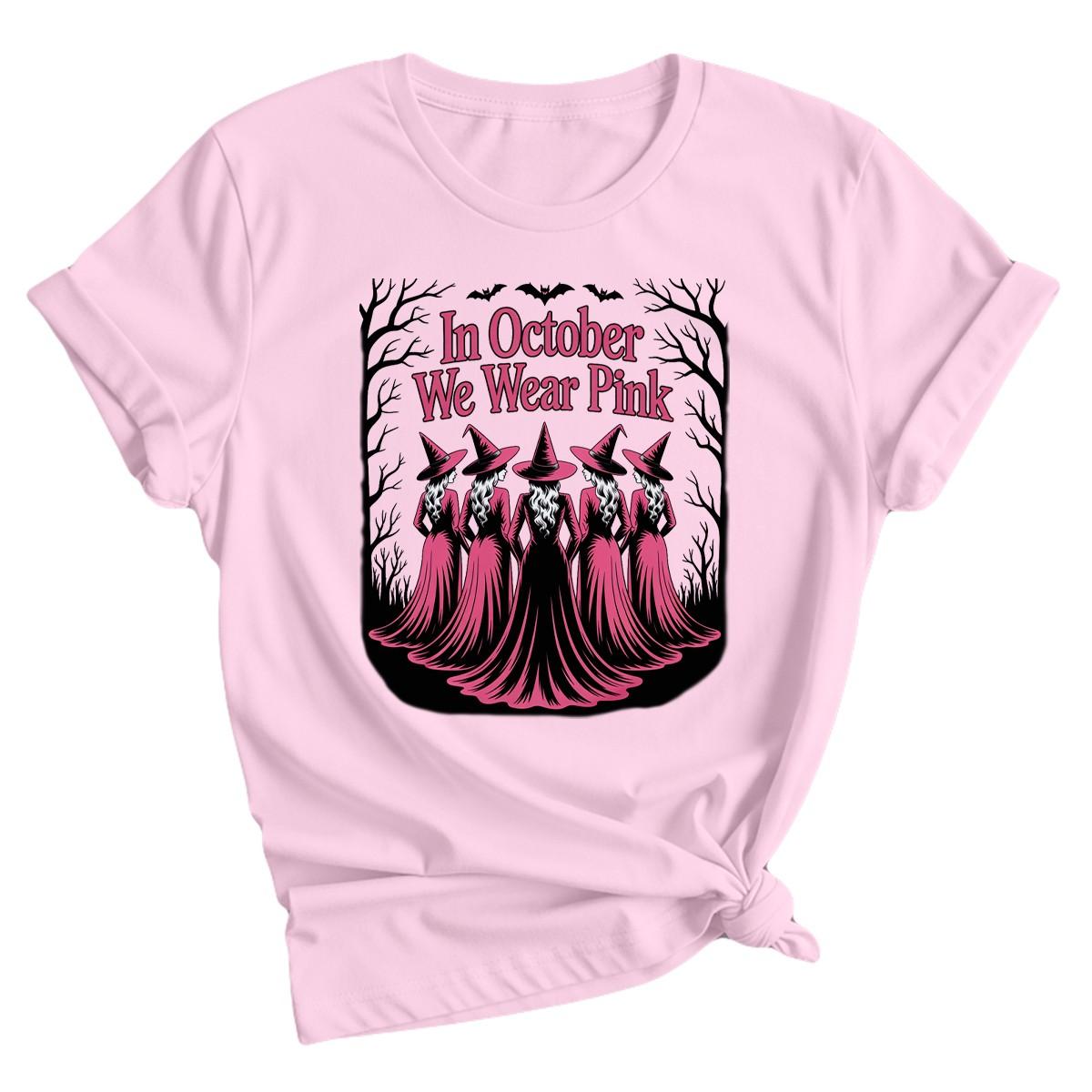 In October We Wear Pink 100% Cotton T-shirt Mens Tees Top Halloween Breast Cancer Awareness Tee For Women M