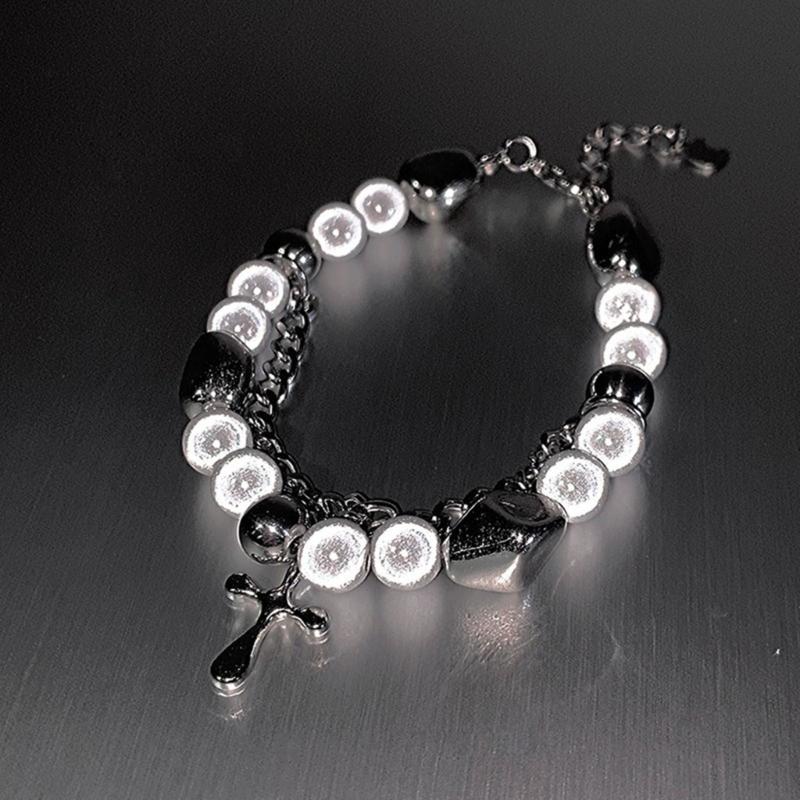 Sweet and Cool Cross Stitching Reflective Pearl Bracelet Crystal Gothic Punk Jewellery Wrist Bracelet Party Prom Gift