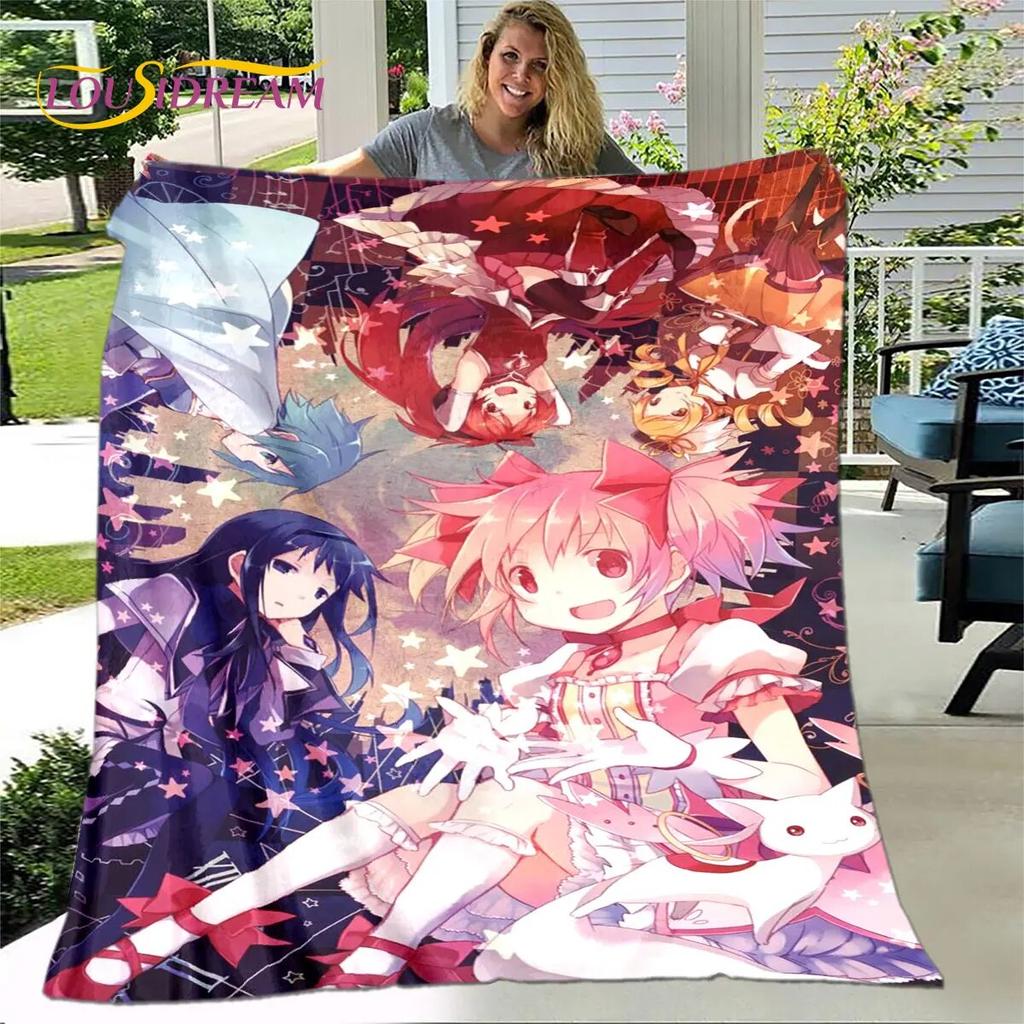 Puella magi madoka magica Kreslená měkká plyšová přikrývka, flanelová přikrývka přikrývka do obývacího pokoje Ložnice Pohovka Pohovka Piknikový povlak