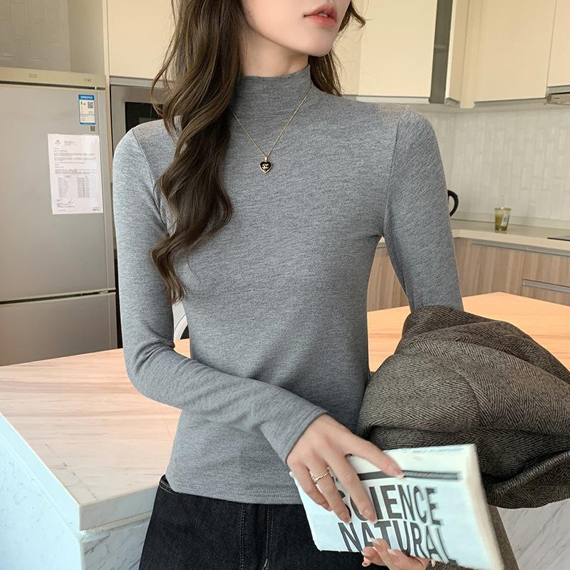 Tencel Lyocell wool semi-turtleneck women's season slim-fit T-shirt