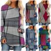 Women's Fashion Casual Irregular Patchwork Color Print Loose Medium Long Long Sleeve Top