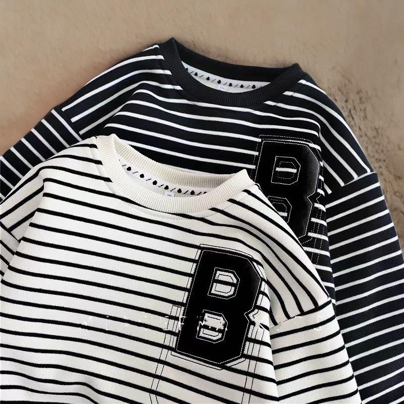 Boys Striped Long Sleeve Sweatshirt Spring Autumn Kids Fashion Base Layer Top Trendy Toddler Casual Shirt