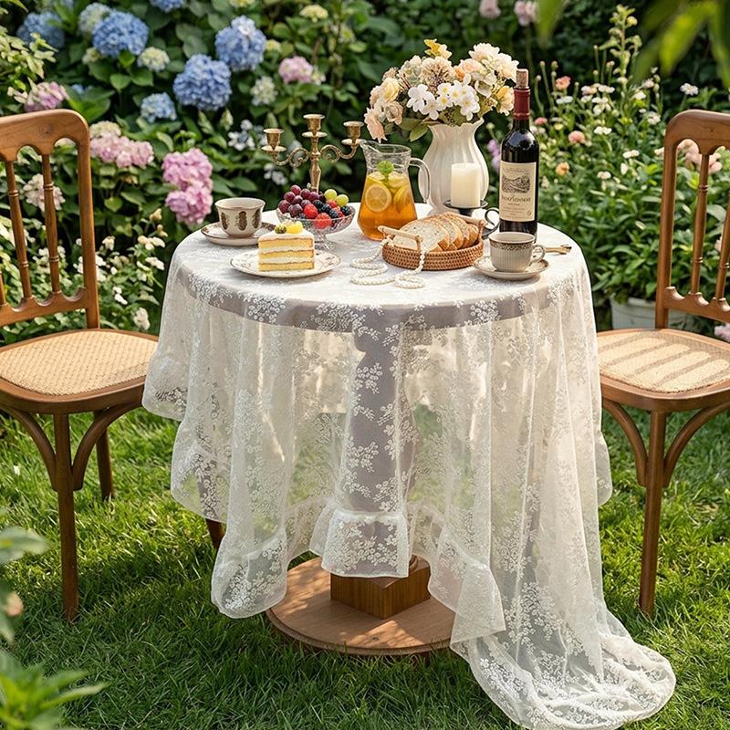 French Style Lace Table Cloth Elegant Floral Embroidered Table Cover Vintage Tablecloth for Wedding Garden Dining Table Decor