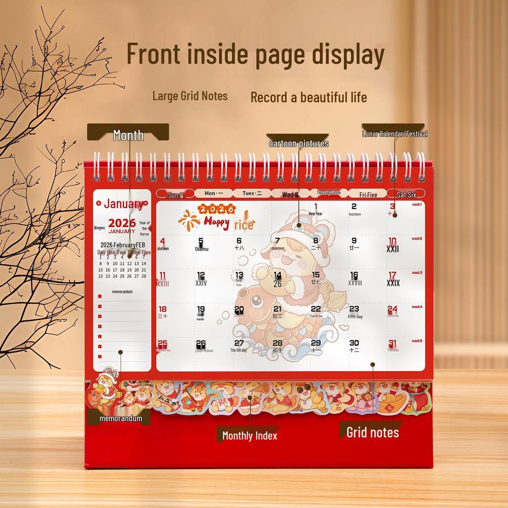2026 Year of the Horse Cute Cartoon Desk Calendar - Simple Monthly Ins-Style Office Desktop Ornament