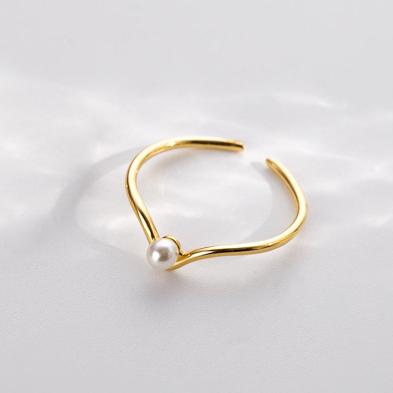 

Серебряное кольцо Banyan Tree S925 V-образной формы с жемчугом - Регулируемое штабелируемое женское кольцо Adjustable золотой