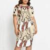 Women Plus Size Round Neck Short Sleeve Cute Bear Pumpkin Printed Asymmetric Top Fitted Skirt Two Piece Set