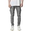 RogueWave Street Elastische Jeans Herren Denim Cargo Hose Waschung Einfarbig Mehrere Taschen Lässig Mittlere Bundhöhe Hose Slim Fit Alltagskleidung Jogger