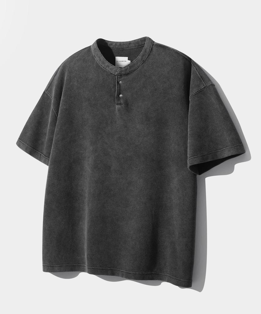 Dimiteulibeullaeg Asi Essential Waffle Henley Neck Short Sleeve T-Shirt_Pigment Charcoal