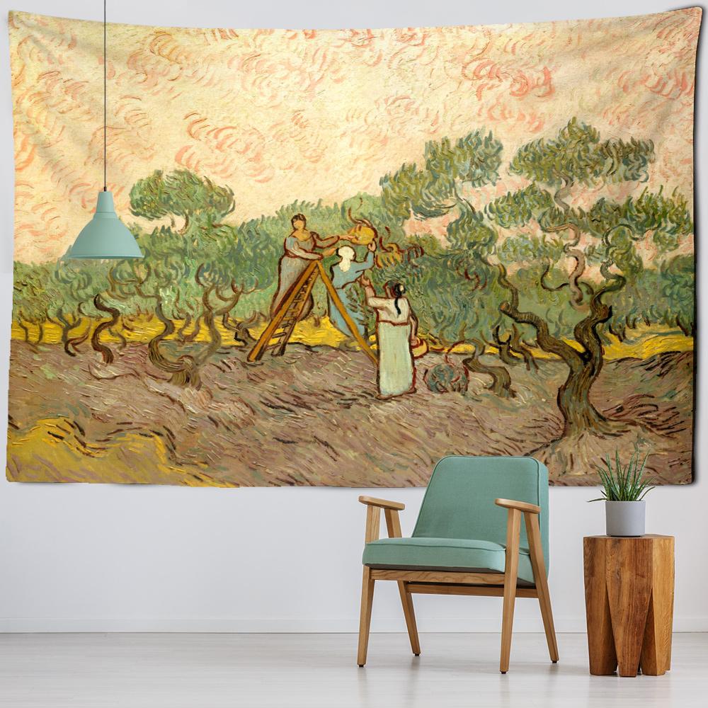 Van Gogh Sternennacht Feld Landschaft Druck Muster Tapisserie Hause Wohnzimmer Wand Dekoration Hintergrund Hängen Tuch