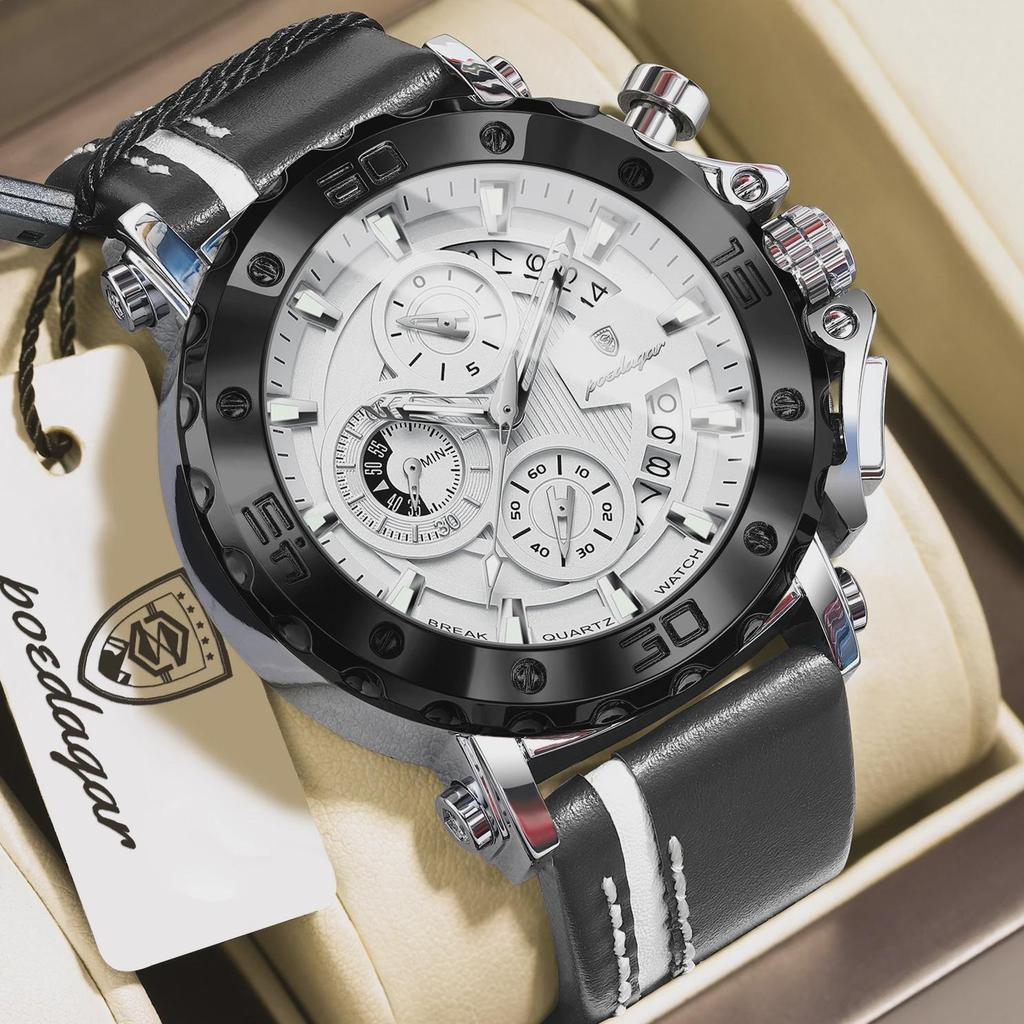 POEDAGAR Top Military Man Wristwatch Waterproof Luminous Date Fashion Chronograph Leather Sports Men's Quartz Watches