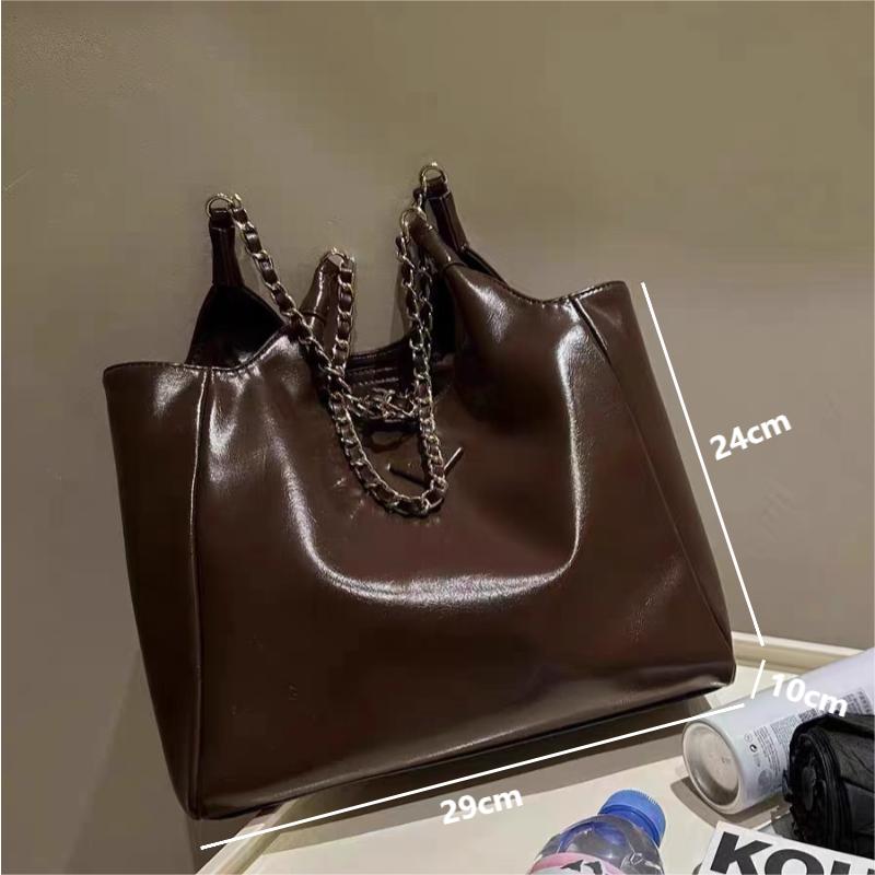 New Fashion Large Capacity Shoulder Bags Vintage Brown PU Leather Women's Tote Bags Chain Underarm Bucket Bags for Commuter