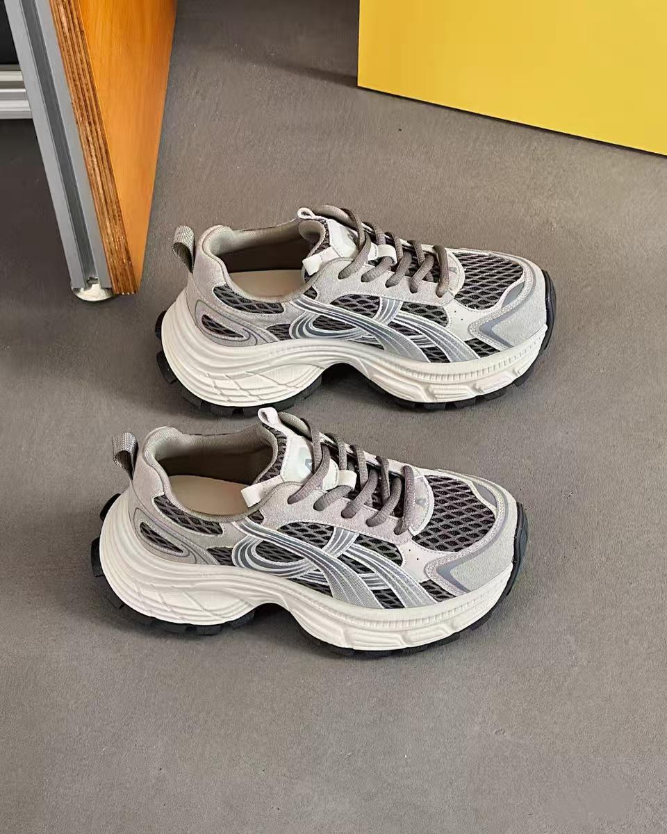 

2025 Женские кроссовки на толстой подошве, из сетки, дышащие, в стиле «папины кроссовки» - Повседневные и универсальные легкие кроссовки для бега на осень 35 серый