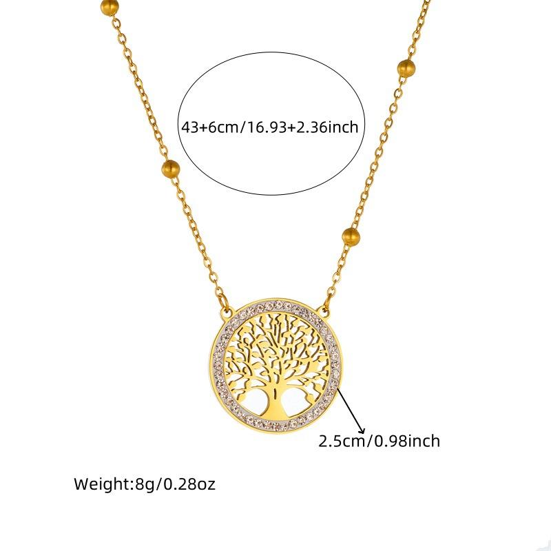 Trendy Minimalist Round Hollow Tree of Life Pendant Earring Necklace Set