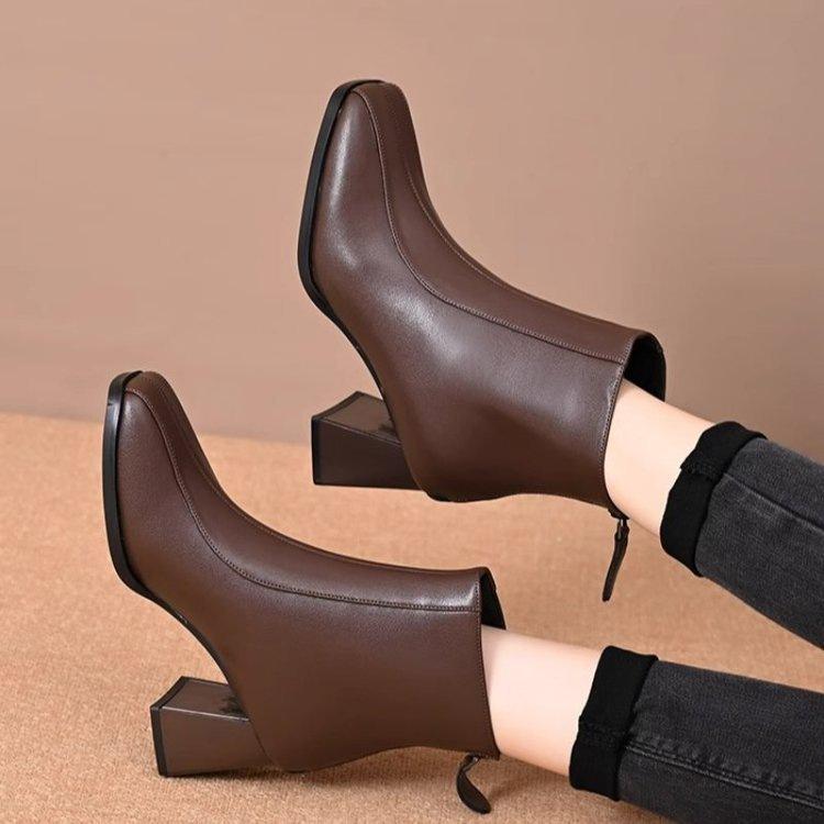 2025 Autumn New French Thin Boots Women's Winter Height Increase Thin Short Boots Temperament with Skirt Velvet High Heel Boots