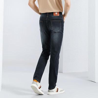 Qipai Men's Lyocell Blend Straight-Leg Business Casual Cropped Jeans