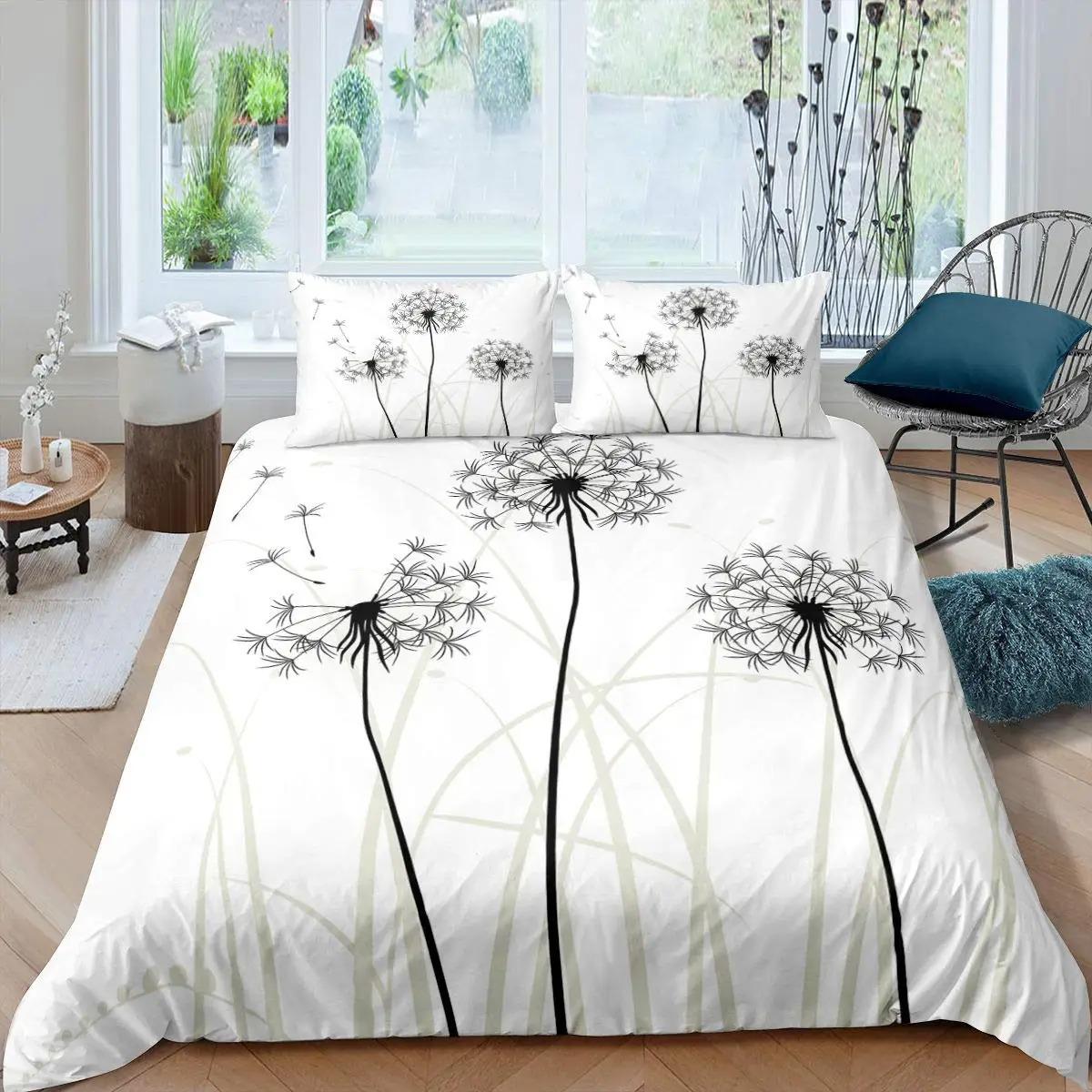 

Dandelion Duvet Cover Set Dandelions Blowing In The Wind Fluffy Flower Decor 2/3 Piece Bedding Set With Pillow Shams Full Size EU Single(135*200cm)3pcs