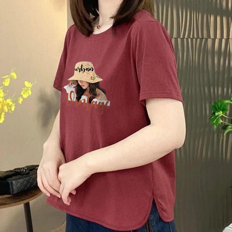 

Stylish Printed Short-Sleeve T-Shirt for Women, Loose Fit, Plus Size, Round Neck, Slimming, Age-Defying Top for Middle-Aged Women 2XL