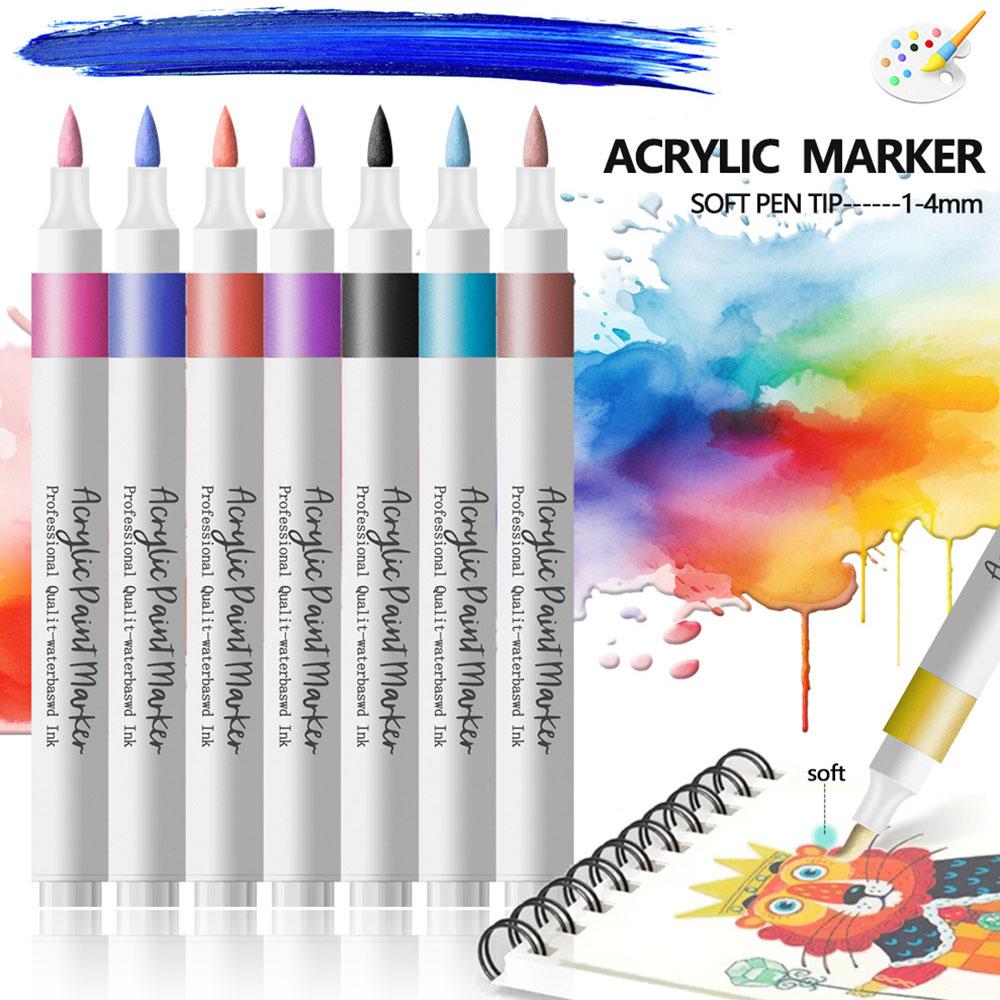 60 Colors Straight Liquid Acrylic Paint Markers, Water-Based Ink Brush Pens for Adult Coloring Books, Rock, Wood, Ceramic Fabric