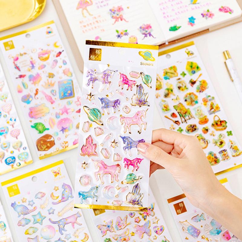 Crystal Drops Glue Stickers 3D Relief Golden Butterfly Sticker Diy Scrapbook Diary Mobile Phone Case Paster Decals Stickers