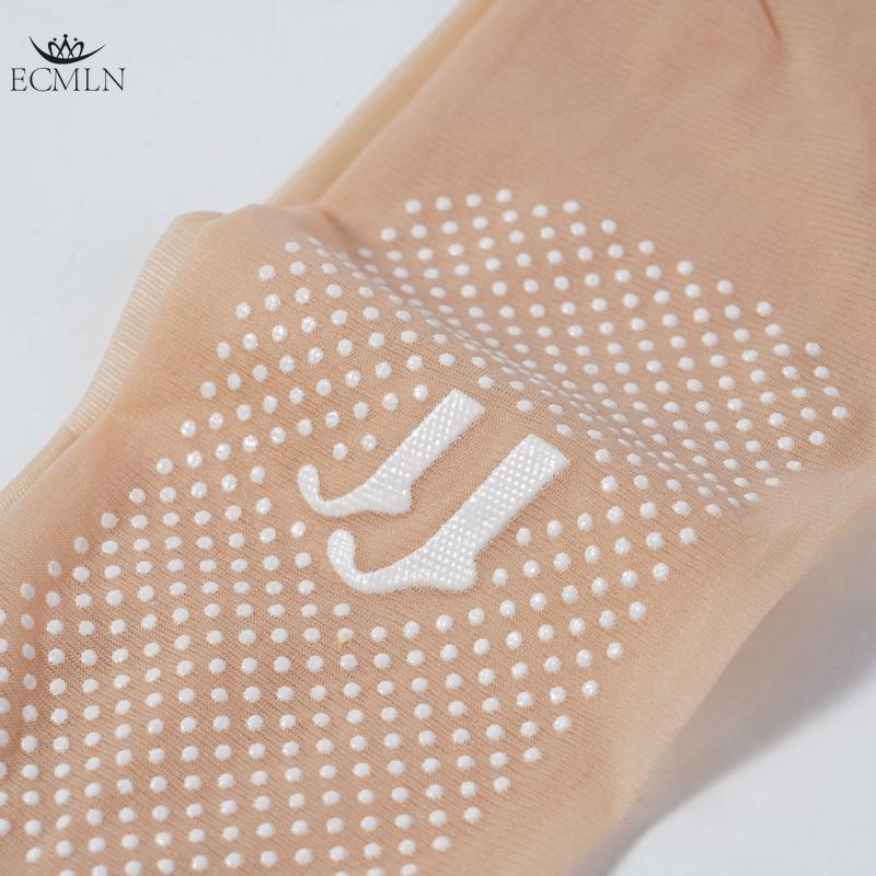 Zestaw 3/5/10 par Damskie krótkie skarpetki jedwabne z silikonowym nadrukiem antypoślizgowym, Niewidoczne, Przezroczyste, Odporne na zaciągnięcia, Masujące stopy