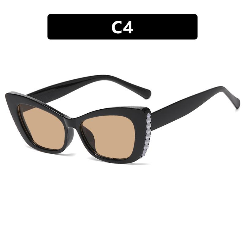 Multi-Color Options Cat Eye Pearl Decor Sunglasses with UV400 Protection for Outdoor Activities Travel Use