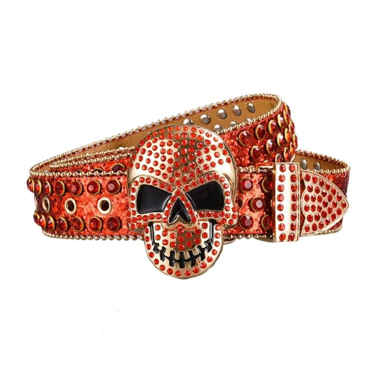 Elegant Crystal Belt Woman Elegant Skull Studded Waiststrap Goth Decorative Belt