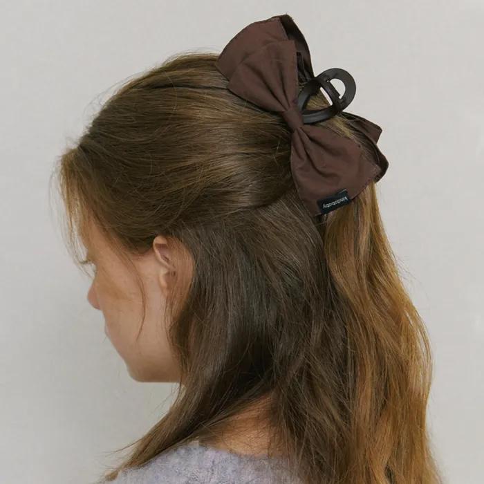 Cozy Bow Ribbon Hair Claw - Milky Brown
