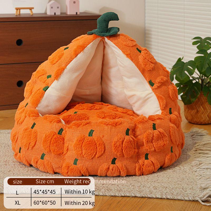 

Pumpkin Cat Dog Bed Soft Warm Cat House Home Autumn and Winter Warm Semi Enclosed Design Pet Sofa Nest Cute Cat Accessories Gift L 45x45x45cm