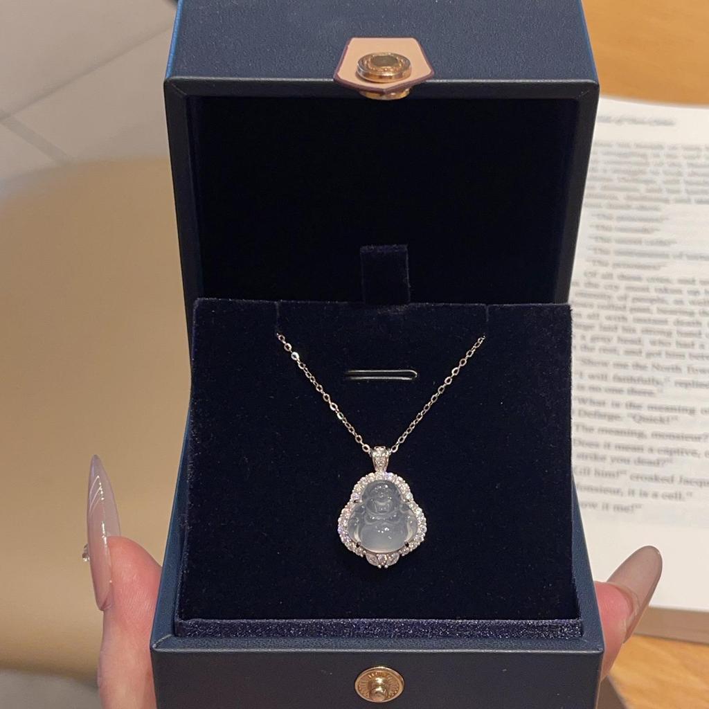 S925 Chalcedony Maitreya Buddha Pendant Necklace with Agate – Internet Celebrity Style