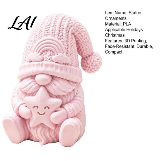 Unique Holiday Gift for Friends 3D Printed Gnome Figurine Holding Smiling Star Faceless Statue with Cute Dwarf Figurines Knit Hat Christmas Tabletop