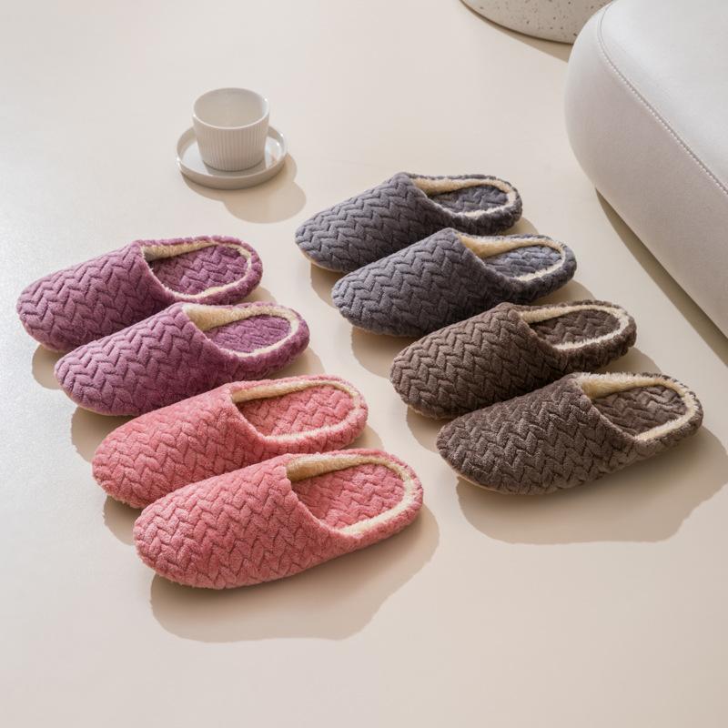 Fashion Autumn Winter Women Home Warm Slippers Men Bedroom Plush Soft Silent Slides Adults Couple Indoor Fashion Solid Color Flat Shoes
