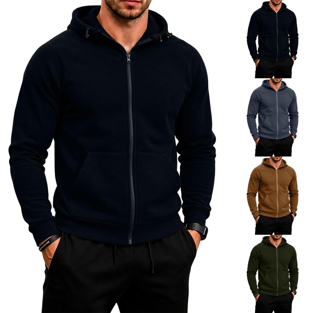 Men's Color Full Zip Hooded Sweatshirt Casual Jacket for Fall Winter Daily Wear